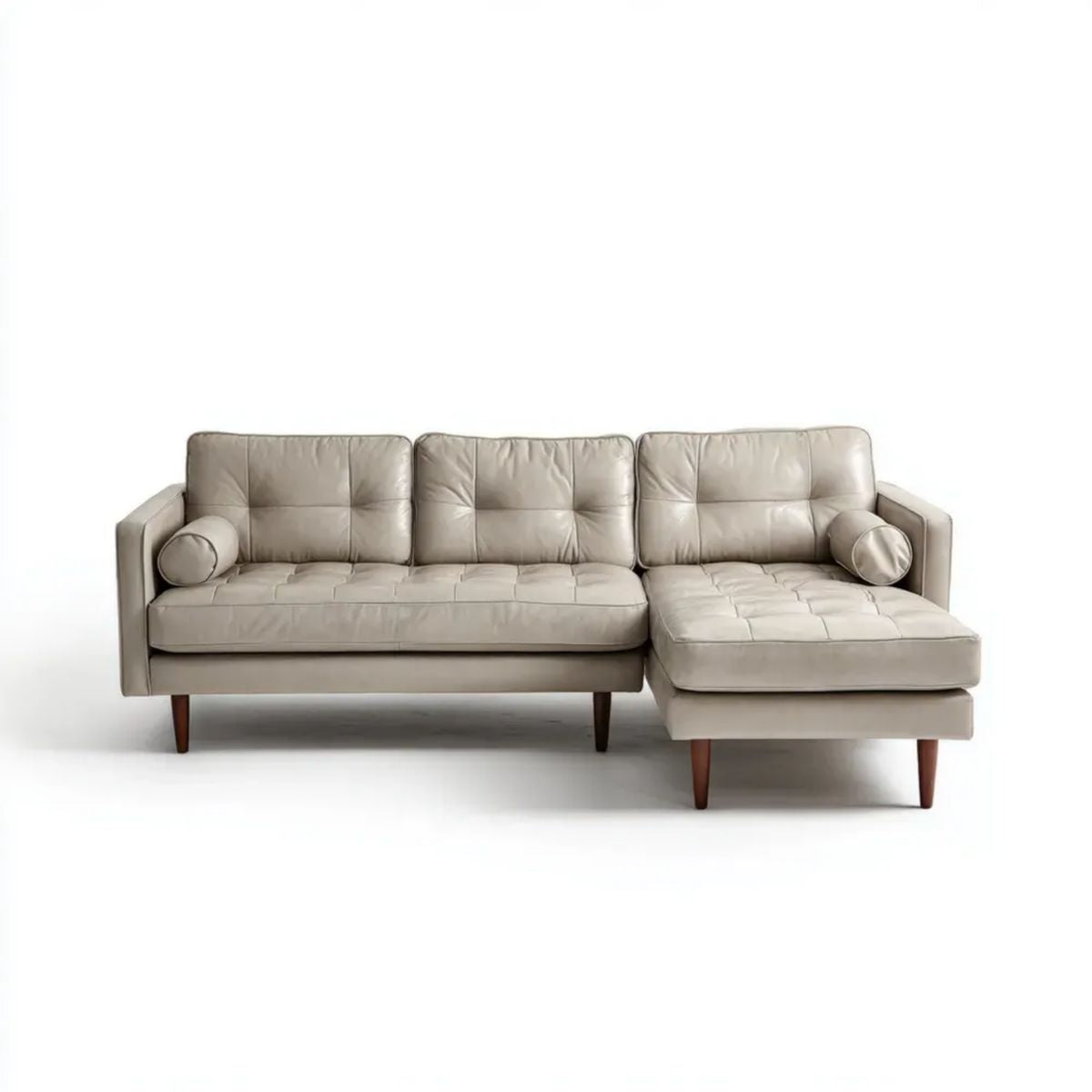 Beżowa sofa narożna w kształcie L ze szezlongiem ze skóry syntetycznej PU 250 × 160 × 85 cm