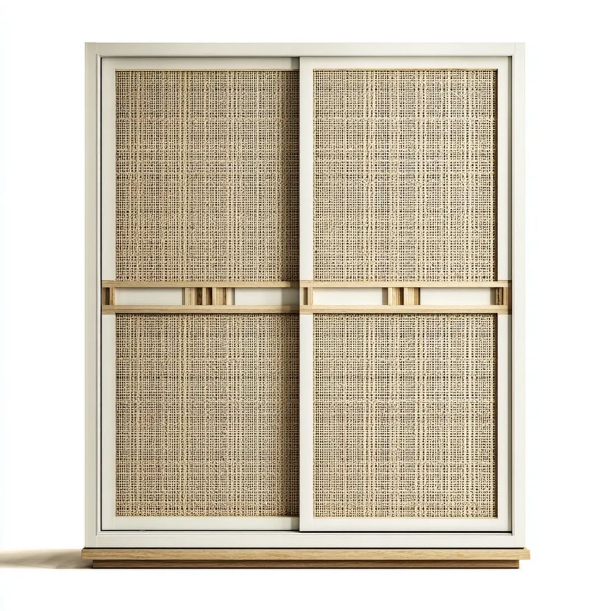 Kremowa szafa przesuwna z płyty MDF i rattanu, 180 × 60 × 200 cm