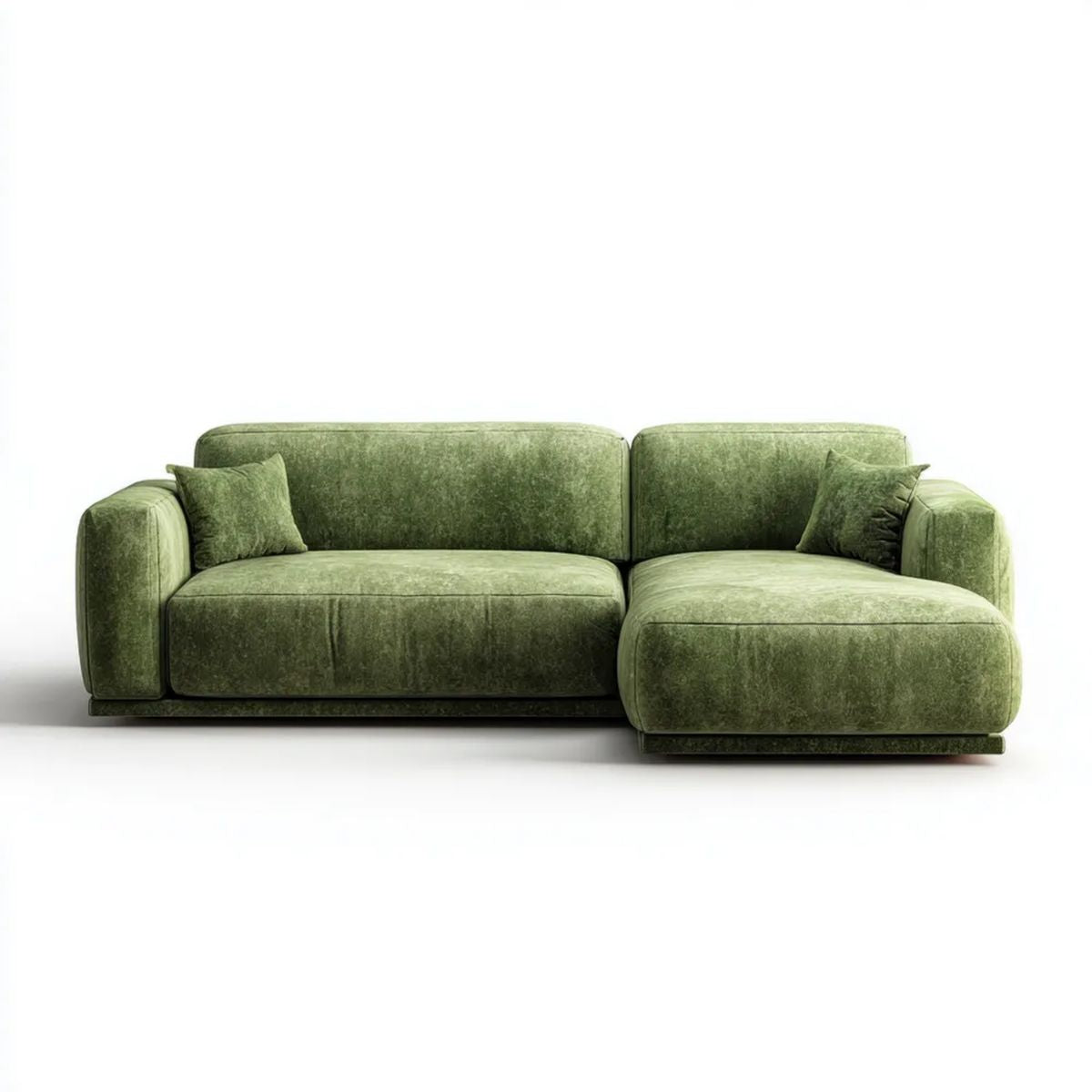 Zielona sofa narożna z prawostronnym szezlongiem, tapicerka poliestrowa, 260 x 160 x 85 cm