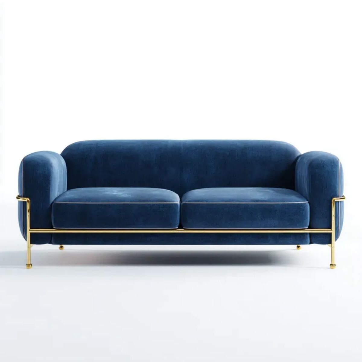 Dwuosobowa sofa aksamitna granatowa ze złotą metalową podstawą 180 x 80 x 78 cm