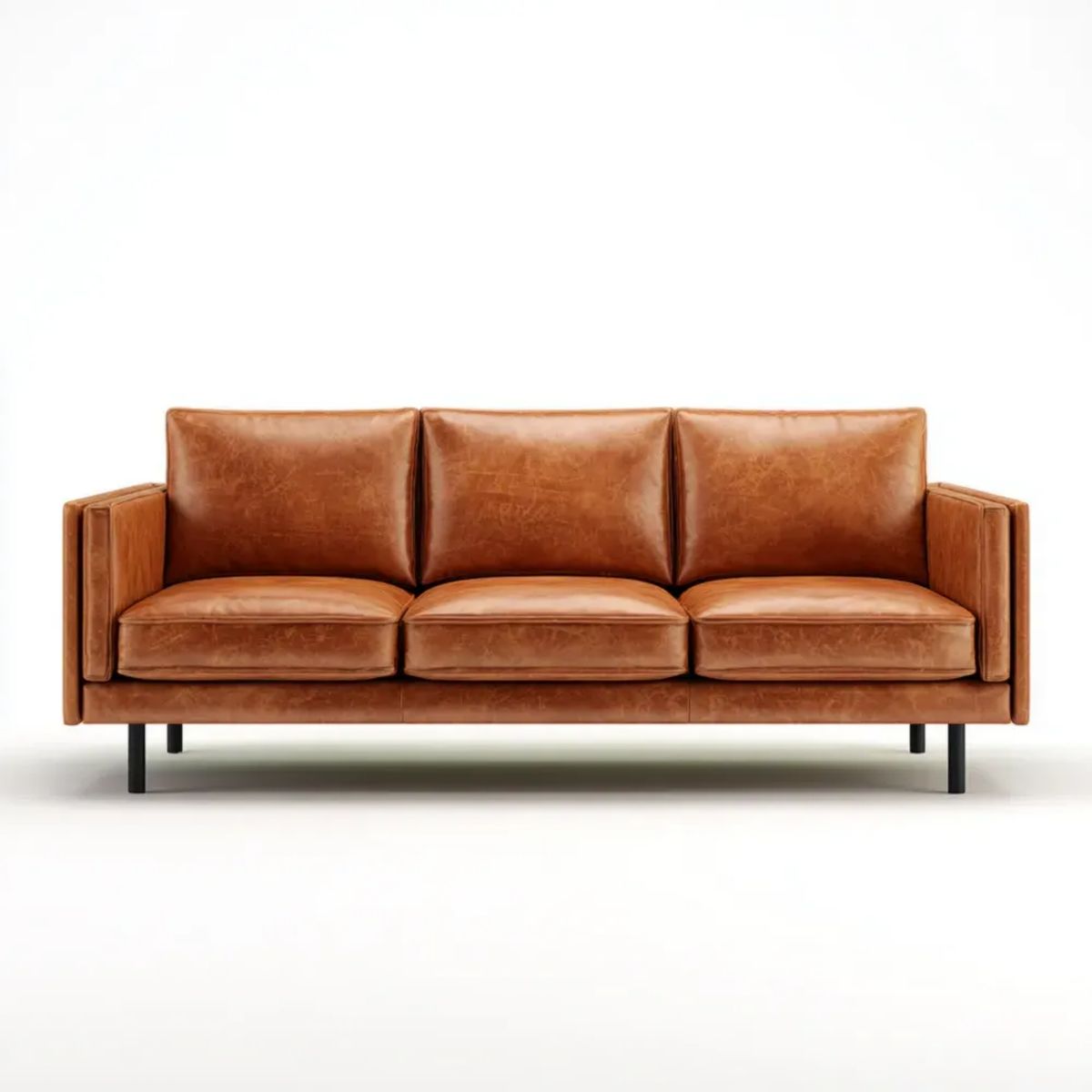 Trzyosobowa sofa brązowa z tapicerką z poliuretanu, 210 × 88 × 85 cm