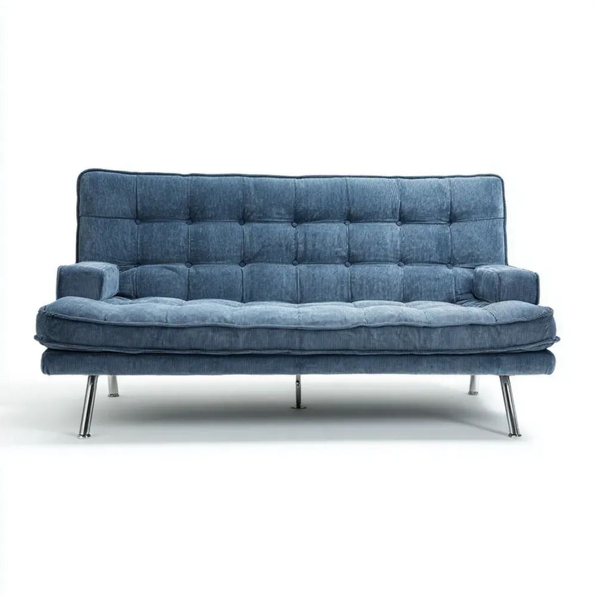 Trzyosobowa sofa z poliestru granatowa ze srebrnymi nogami, 210 x 85 x 85 cm
