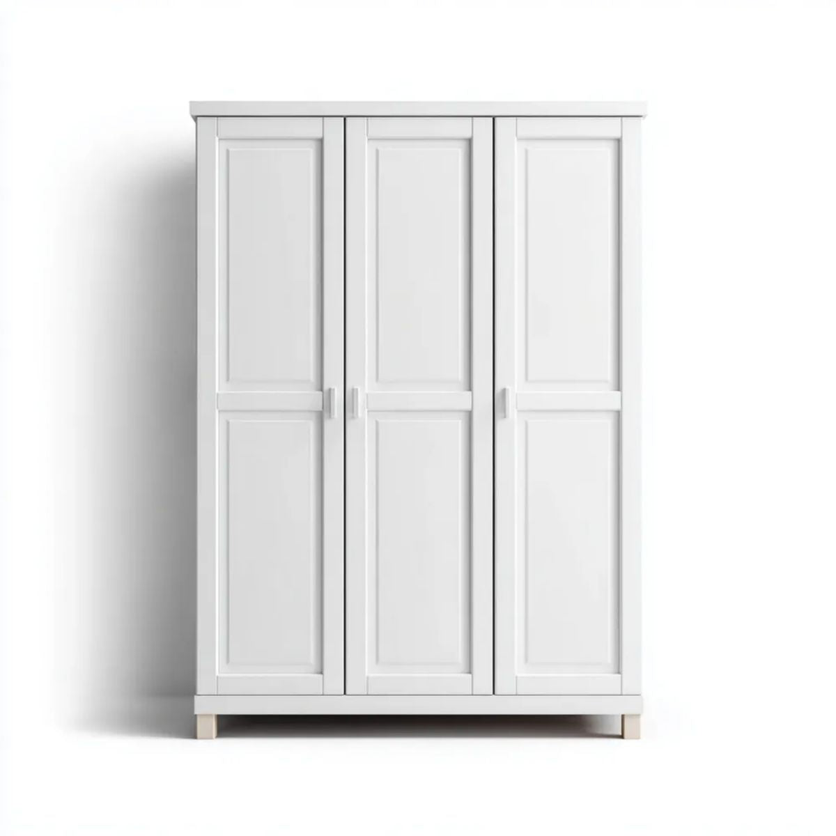 Biała szafa trzydrzwiowa z płyty MDF i laminowanej płyty wiórowej, 150 × 55 × 200 cm