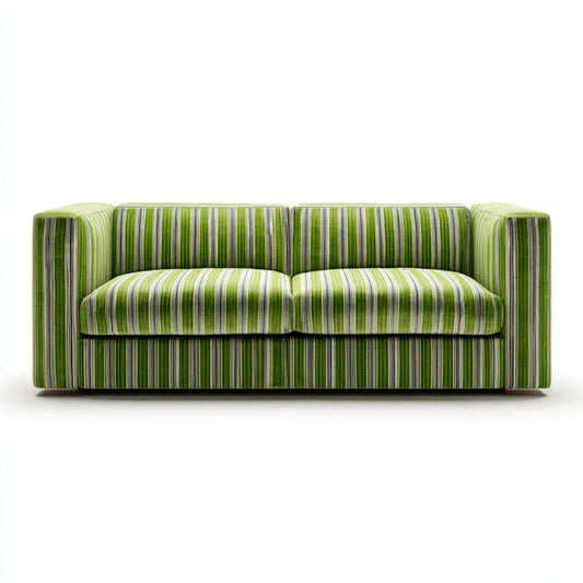 Zielona sofa dwuosobowa z tapicerką poliestrową w paski, 160 x 85 x 75 cm