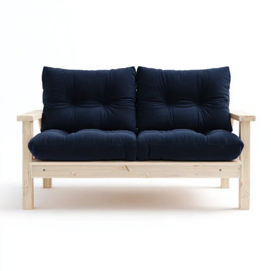 2-osobowa sofa granatowa z drewna litego i tapicerki poliestrowej, 160 x 80 x 85 cm