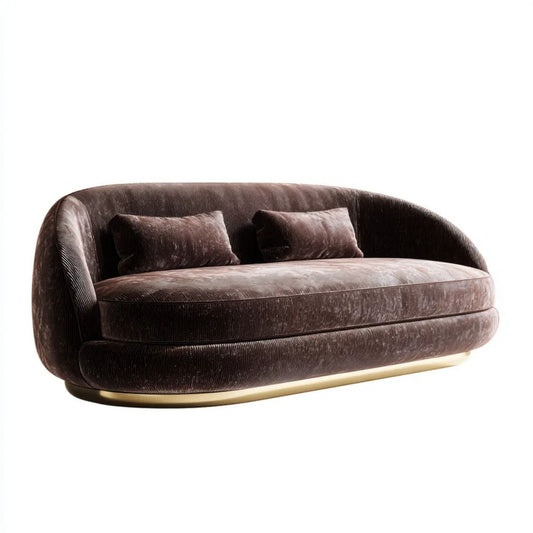Dwuosobowa sofa brązowa z tapicerką z prążkowanego poliestru, 180 × 90 × 75 cm, owalna