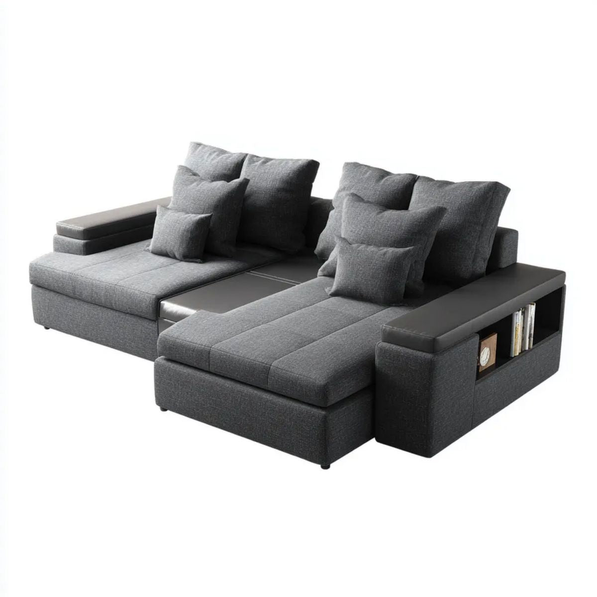 Modułowa sofa w kształcie U z poliestru i skóry PU, grafitowo-czarna, 310 x 200 x 90 cm