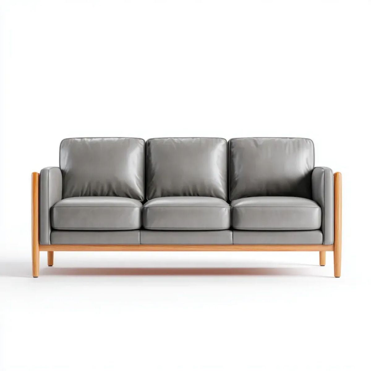 Trzyosobowa sofa szara z tapicerką z PU i drewnianą ramą, 210 x 82 x 82 cm