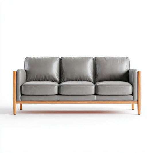 Trzyosobowa sofa szara z tapicerką z PU i drewnianą ramą, 210 x 82 x 82 cm