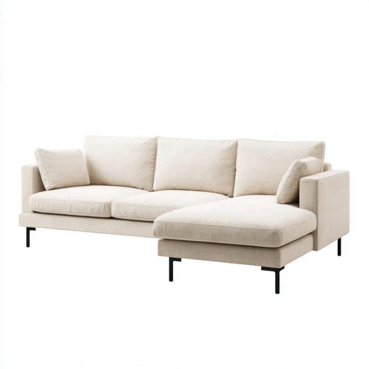 Prawostronna sofa narożna 3-osobowa kremowa z poliestru 260 x 160 x 85 cm