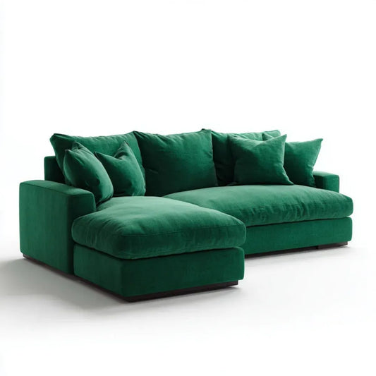 Ciemnozielona sofa narożna w kształcie L z lewostronnym szezlongiem, aksamit poliestrowy, 250 × 160 × 85 cm