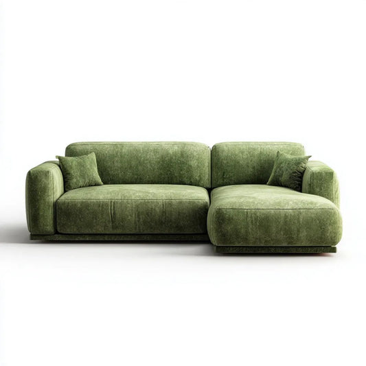 Zielona sofa narożna z prawostronnym szezlongiem, tapicerka poliestrowa, 260 x 160 x 85 cm