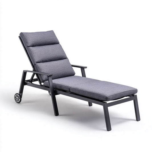 Regulowany leżak ogrodowy z aluminium i poliestru, szaro-czarny, 195 x 65 x 35 cm