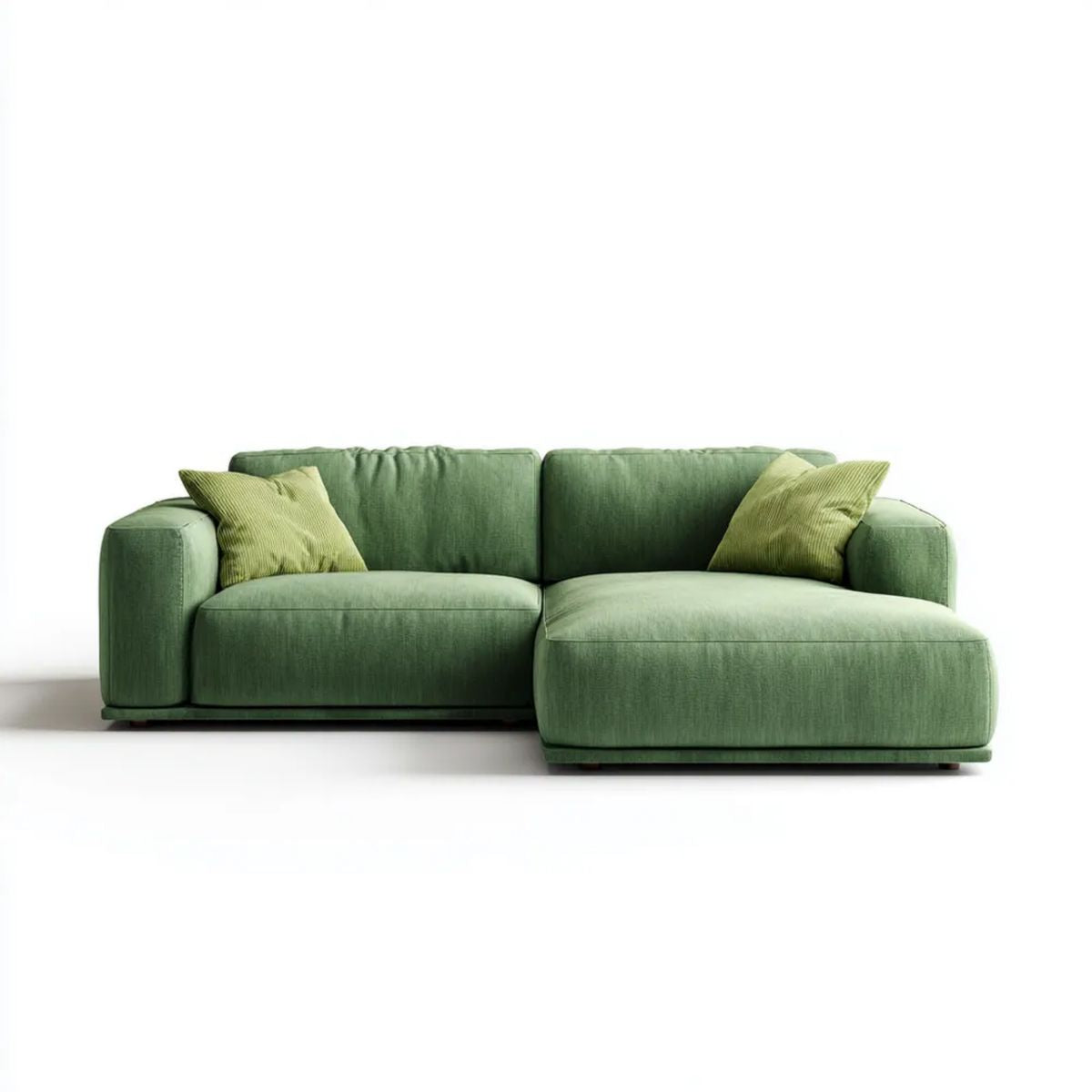 Zielona sofa narożna 3-osobowa w kształcie L z tapicerką poliestrową, prawostronnym szezlongiem, 250 × 160 × 85 cm