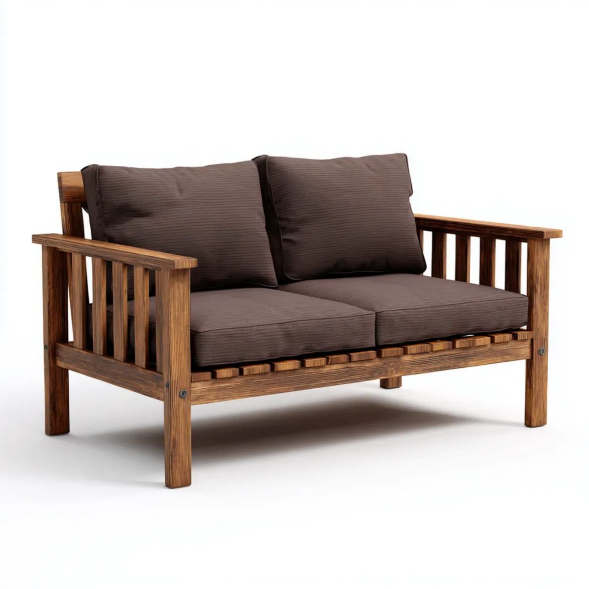 Dwuosobowa sofa brązowa z drewna i poliestru 120 x 65 x 80 cm