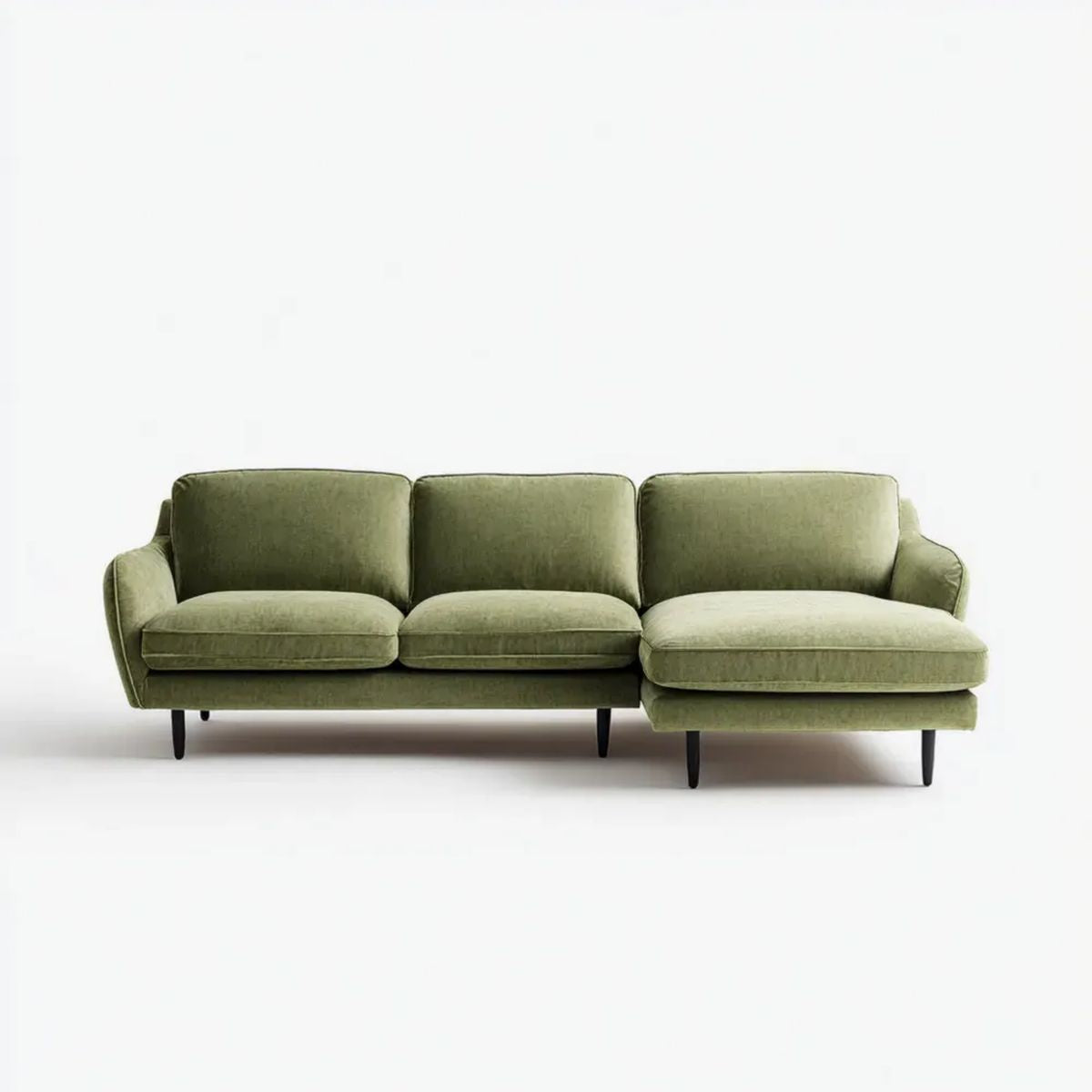 Zielona sofa narożna z szezlongiem z aksamitu poliestrowego 250 × 160 × 85 cm, kształt L
