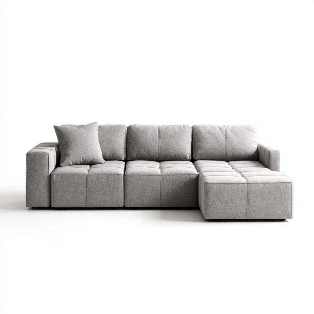 Prawostronna sofa narożna w kształcie L, szara, z tapicerką poliestrową, 280 x 160 x 85 cm