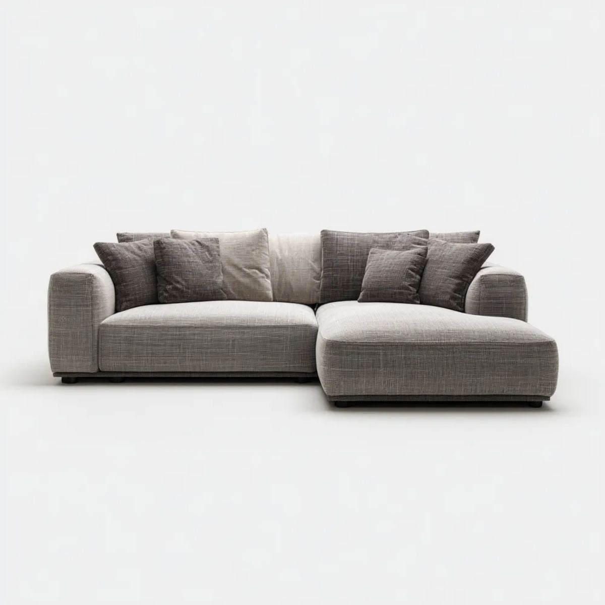 Szara sofa narożna z prawostronnym szezlongiem w kształcie L, tapicerka poliestrowa, 280 × 160 × 78 cm