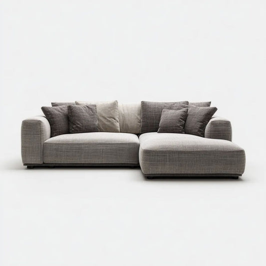 Szara sofa narożna z prawostronnym szezlongiem w kształcie L, tapicerka poliestrowa, 280 × 160 × 78 cm