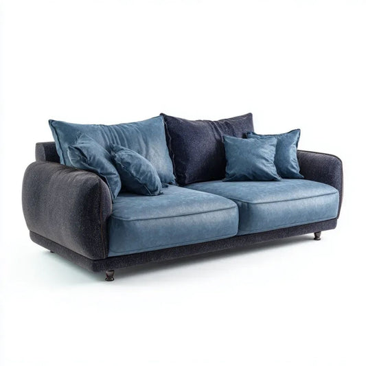 Sofa dwuosobowa z weluru poliestrowego granatowo-niebieska 220 x 100 x 85 cm
