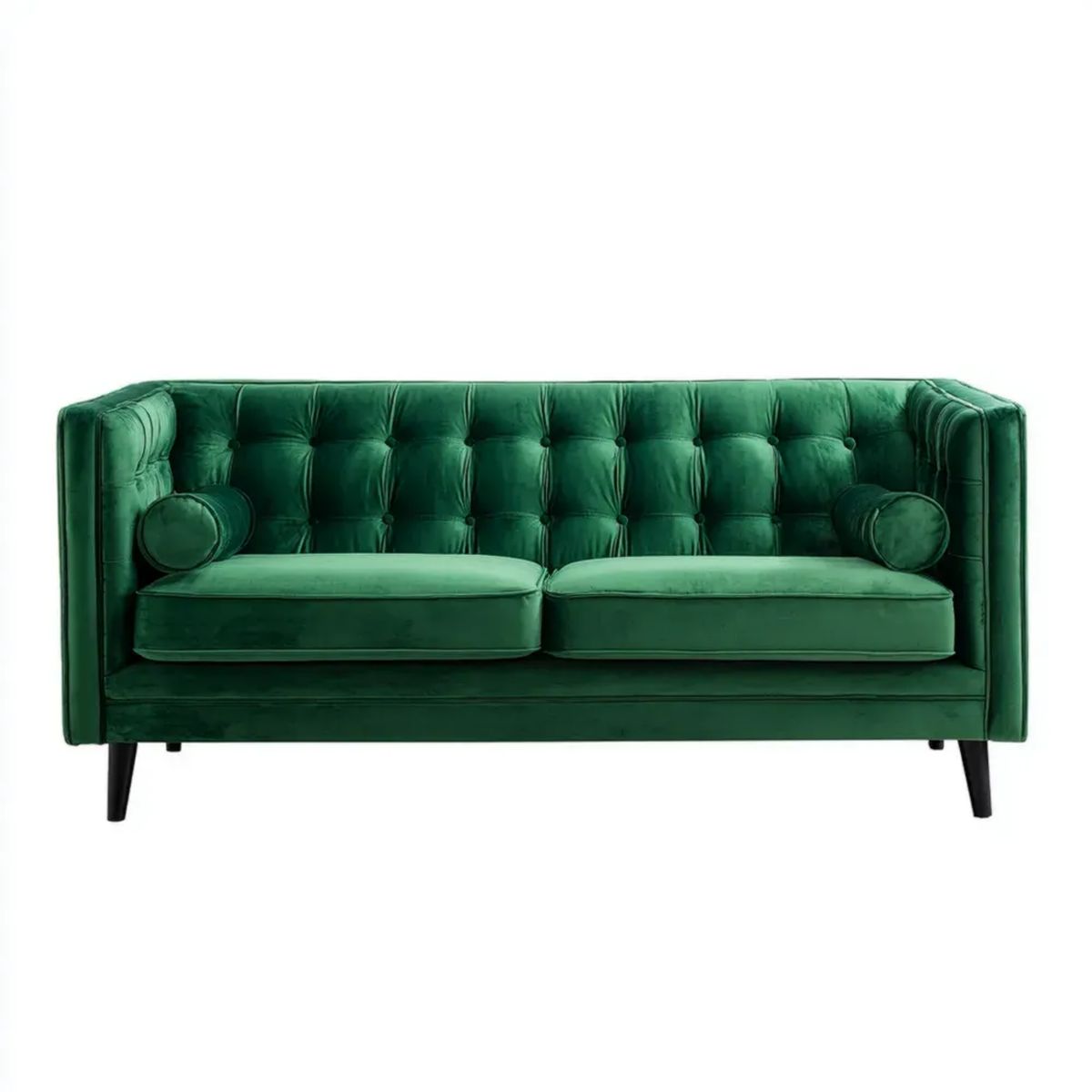 Pikowana sofa dwuosobowa z weluru, ciemnozielona/czarna, 160 × 85 × 78 cm