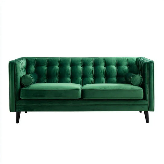 Pikowana sofa dwuosobowa z weluru, ciemnozielona/czarna, 160 × 85 × 78 cm