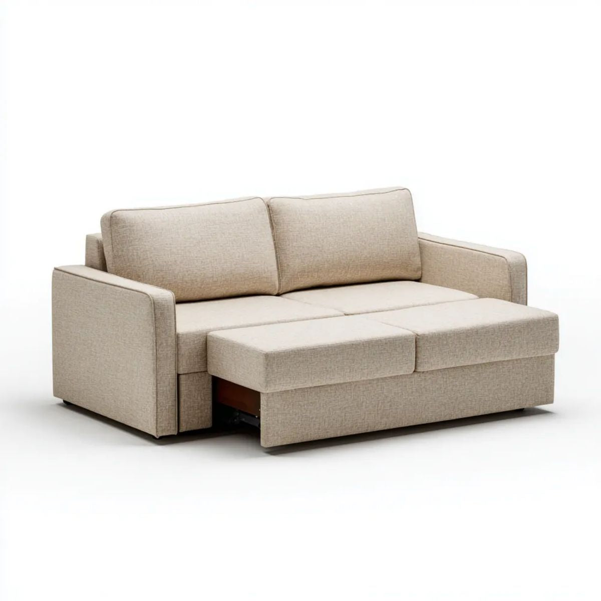 Beżowa dwuosobowa sofa rozkładana z tapicerką poliestrową, 200 × 95 × 85 cm
