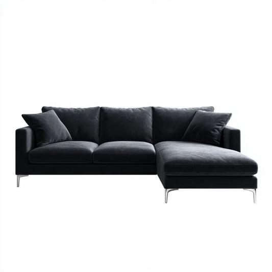 Czarna sofa narożna z prawostronnym szezlongiem z poliestru 245 x 160 x 85 cm