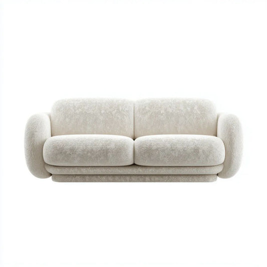 Kremowa dwuosobowa sofa z tkaniny bouclé 170 × 90 × 75 cm, zaokrąglona