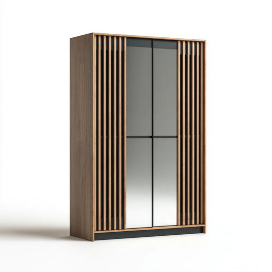 Szafa przesuwna z lustrem z płyty MDF i szkła, brązowo-czarna, 120 × 60 × 200 cm