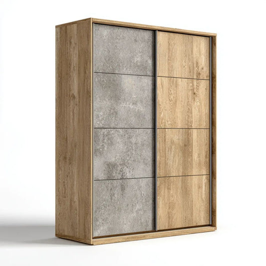 Szafa przesuwna z płyty wiórowej laminowanej, naturalny dąb i szary beton, 180 × 60 × 220 cm