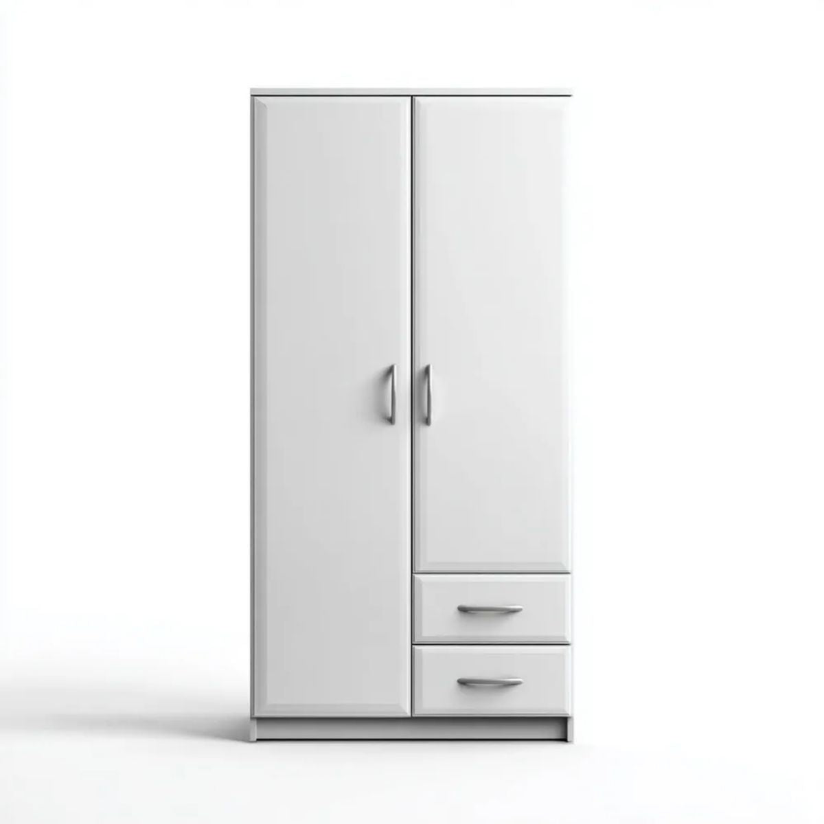 Biała szafa dwudrzwiowa z 2 szufladami z płyty wiórowej laminowanej, 90 x 52 x 180 cm