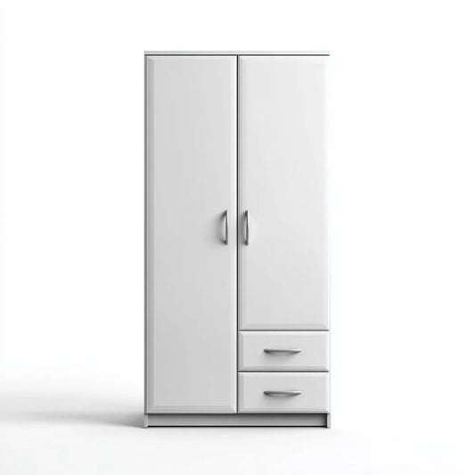Biała szafa dwudrzwiowa z 2 szufladami z płyty wiórowej laminowanej, 90 x 52 x 180 cm
