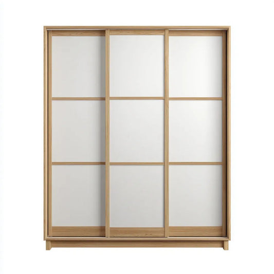 Trzydrzwiowa szafa przesuwna drewniana z białymi panelami MDF, 180 × 60 × 220 cm
